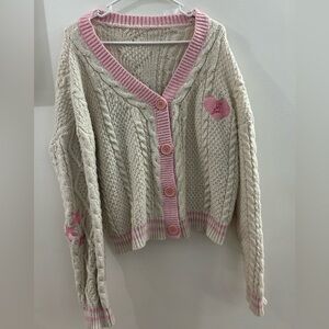Taylor Swift Inspired Lover Cardigan Women’s Size L Knit White/Pink